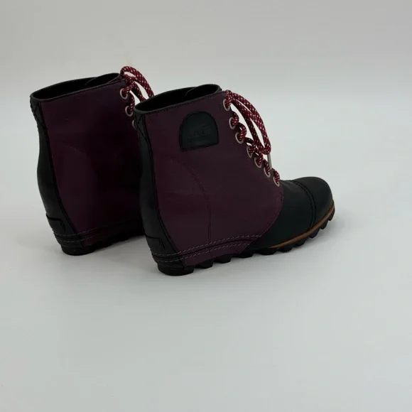 SOREL Lexie Waterproof Leather Wedge Burgundy & Black Wedge Ankle Boots SZ 8.5 - Picture 15 of 16
